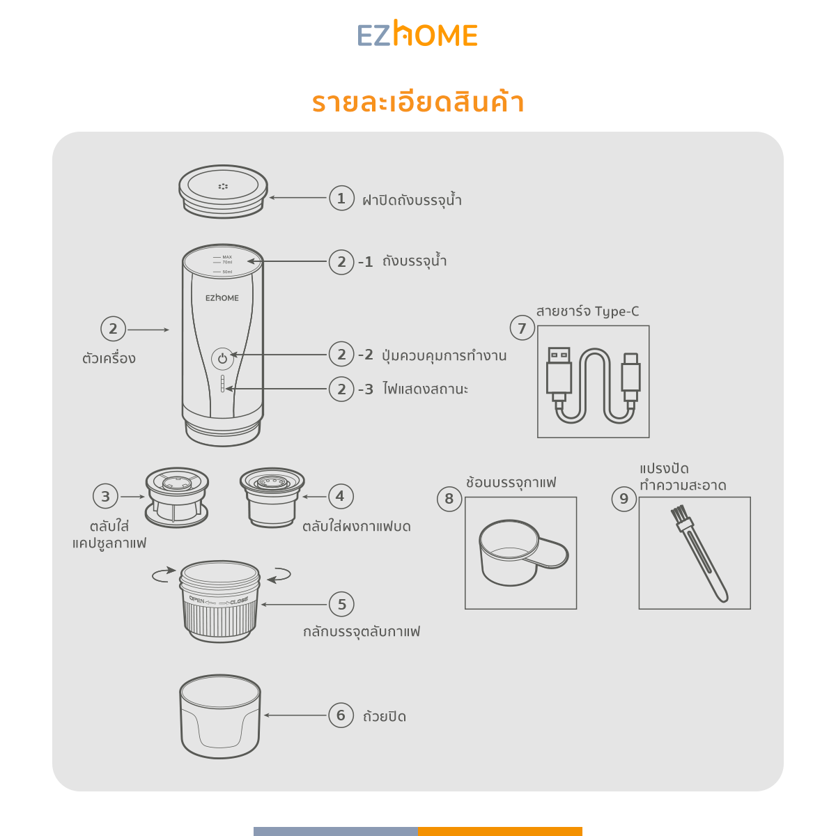 EZHome handheld espresso maker EL06 (EZHESM01CO)